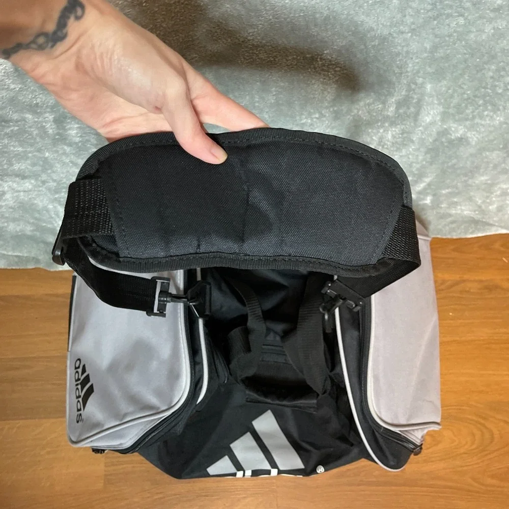 Adidas Men Defender 3 Stripes Gym Training Duffel Bag Padded Carry Handles Black